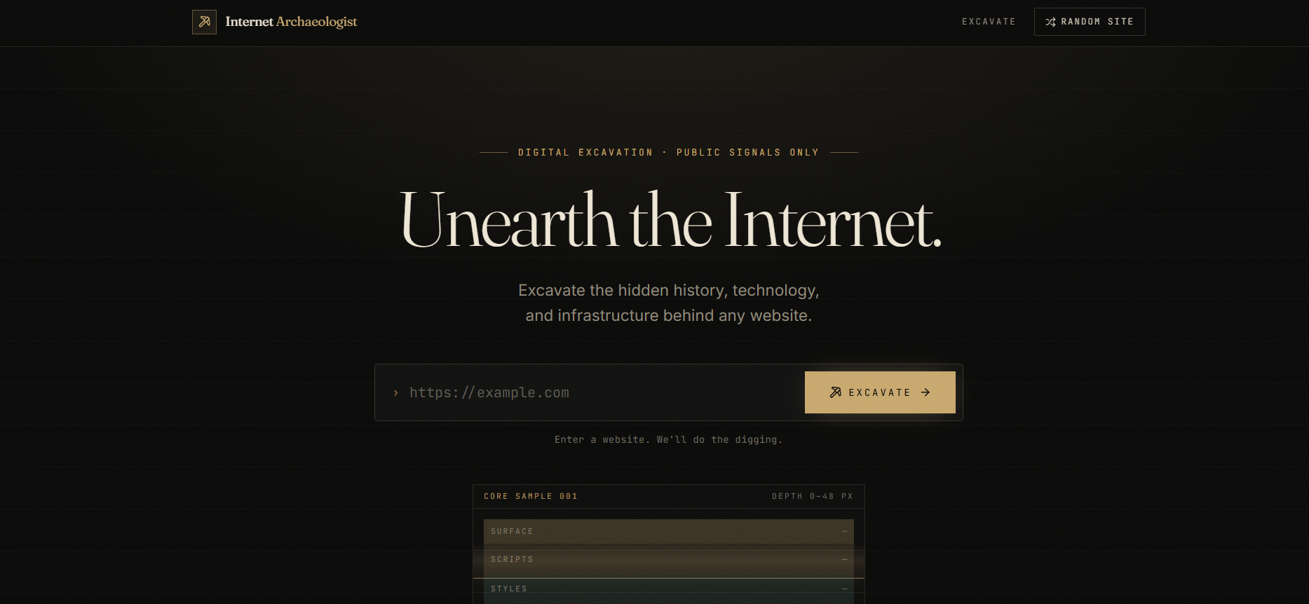 Internet Archaeologist project interface